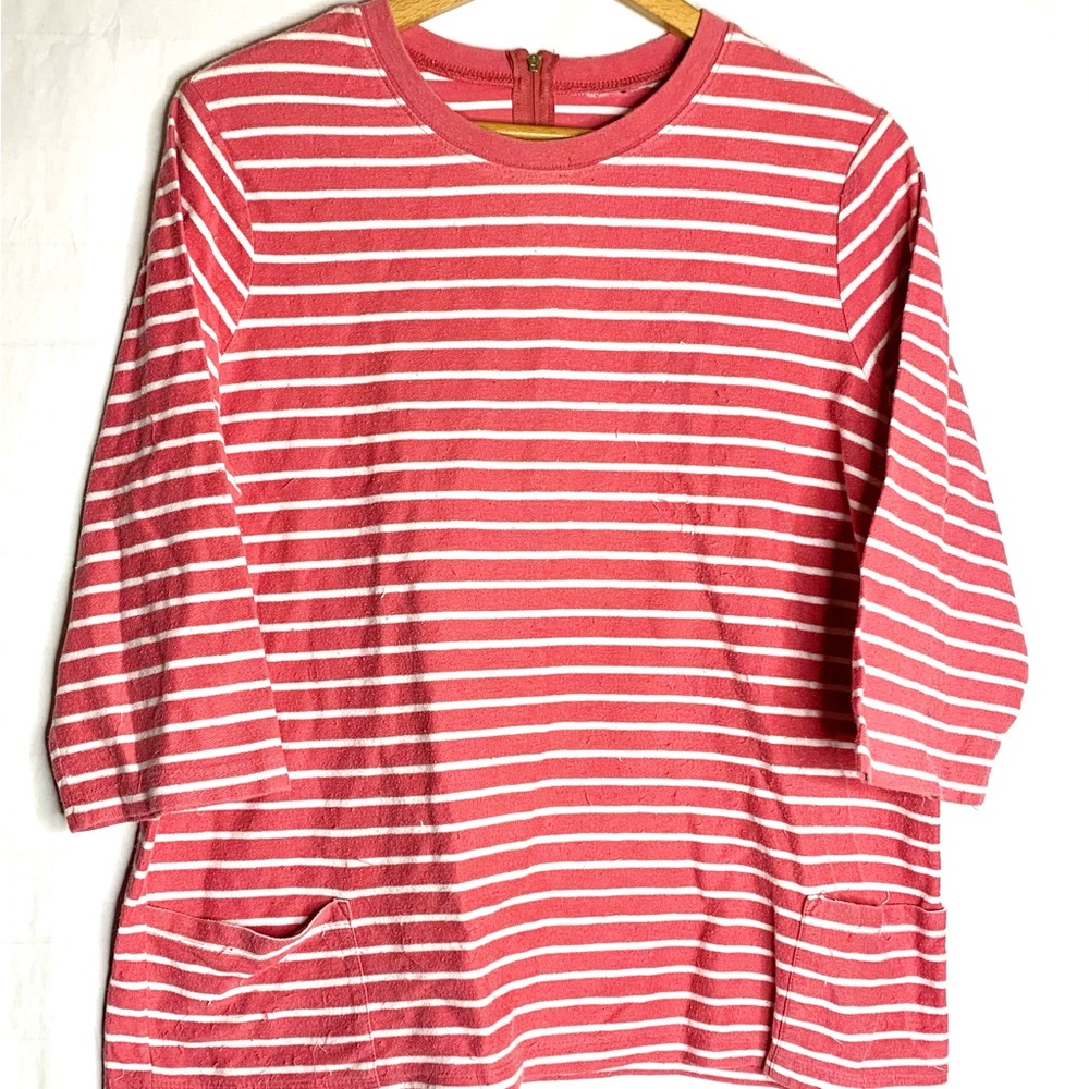 Hastings & Smith Size 1XL Salmon Pink Striped Cotton shirt Short Sleeve Pockets